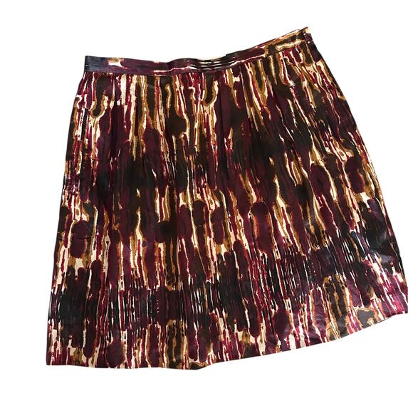 Michael Kors 8 satin skirt burgundy artsy abstract tulip pencil work office - Picture 1 of 5
